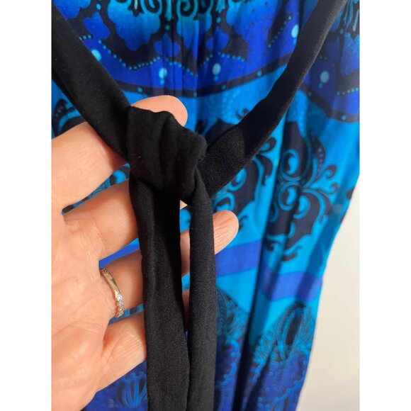 Colorful Floral Babydoll Tank Maxi Dress Blue 10 Geometric Damask Boho indie Art - Picture 7 of 10